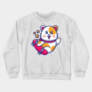 Cute cat play skateboard cartoon Crewneck Sweatshirt